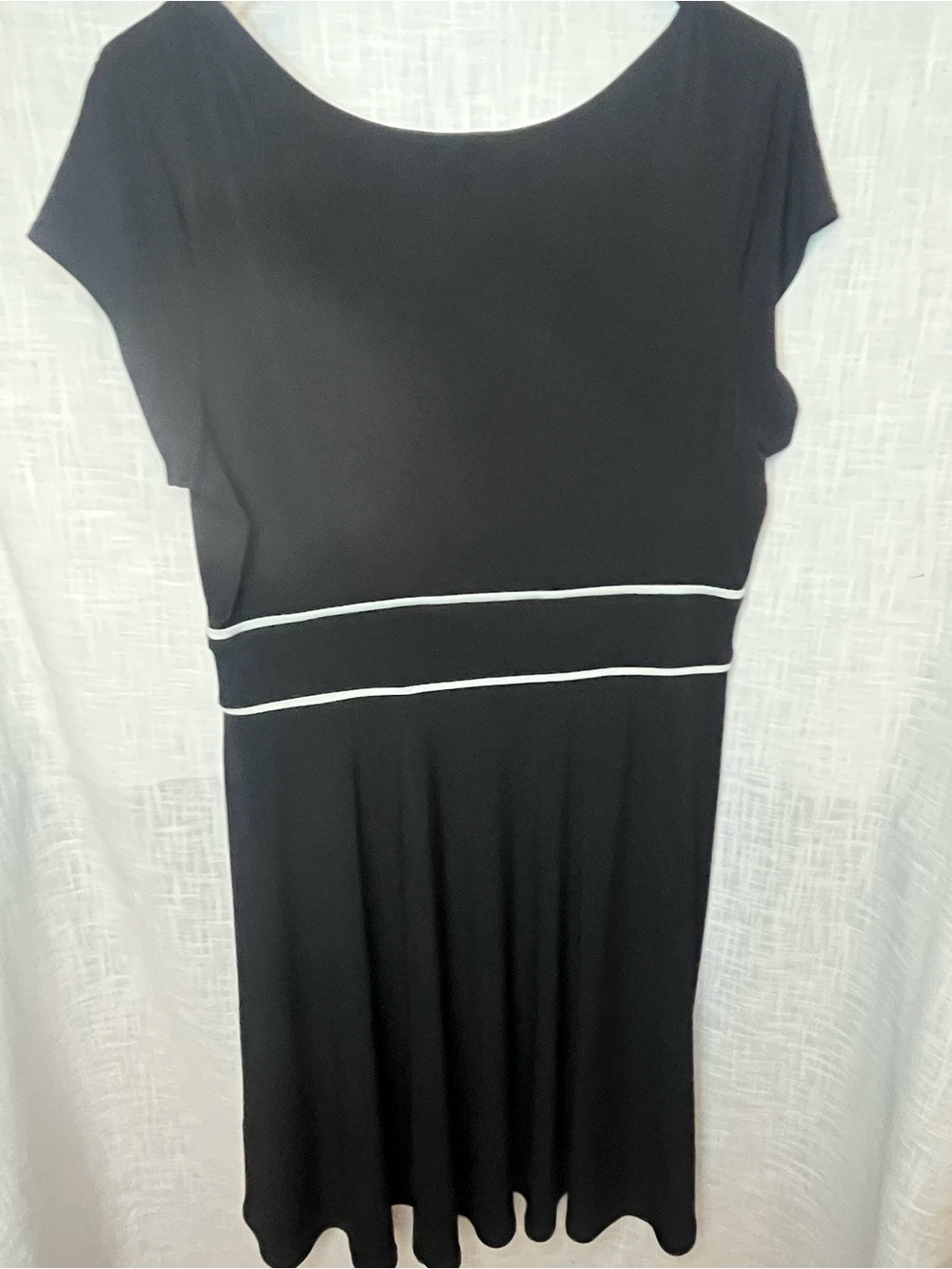 Dress barn Black stretch Midi Dress White Piping A-line Cottagecore minimalist